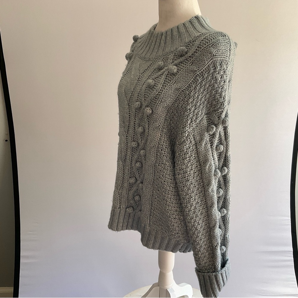 Sarah Campbell Chunky Cable Knit Sweater Blue Cotton Blend Cozy Pullover L - Picture 8 of 16